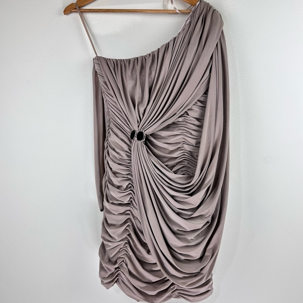NWT Rare Opulence Women's Taupe Draped Greek Goddess Inspired Dress US 6.